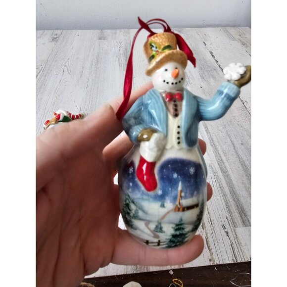 Porcelain snowman ornament set star scene Church Xmas tree‎ snowman - Picture 7 of 11